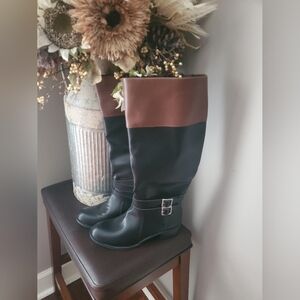 NWT Black and Brown/Tan Knee-High Boots with Buckle